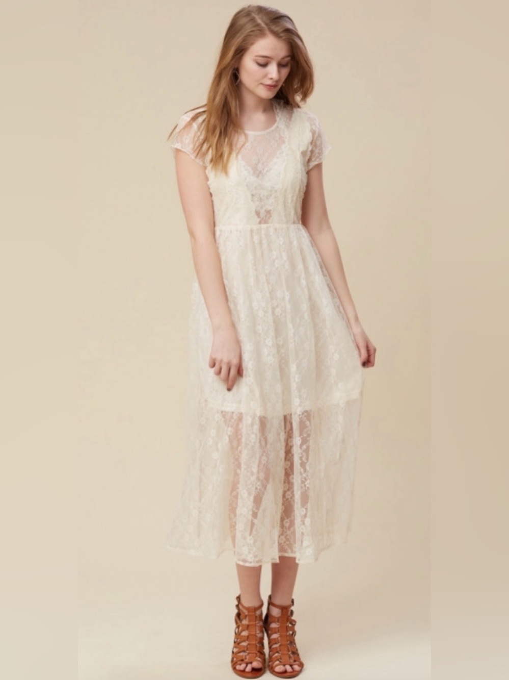 Altar'd State Ivory Lace Midi Dress NWT Size Small Cottagecore